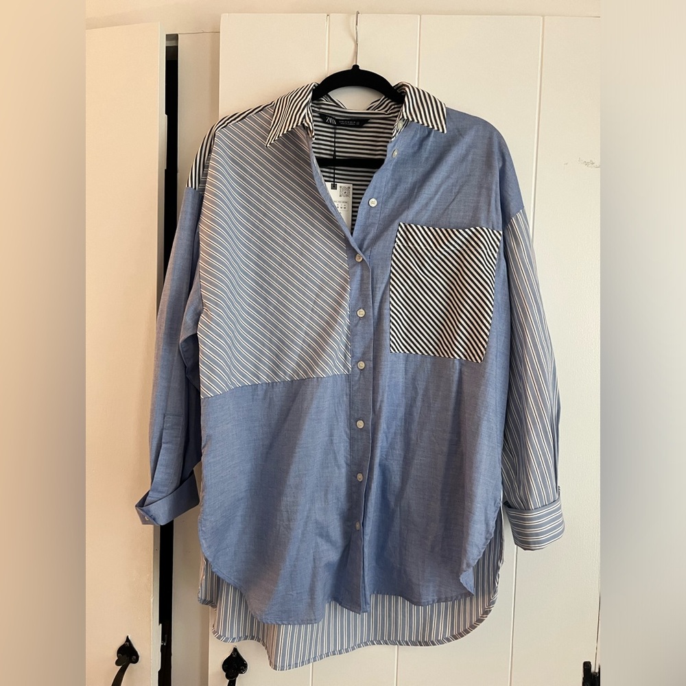 Zara mixed pattern oversized button down